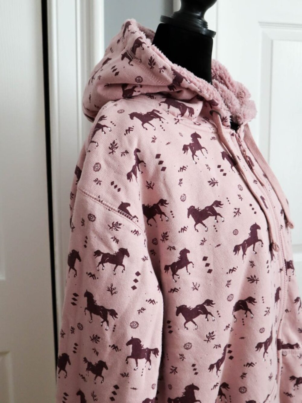 Blue Mountain Full Zip Fleece Lined Hoodie Sweatshirt Pink Horse Pattern Sz 2x - Picture 6 of 10